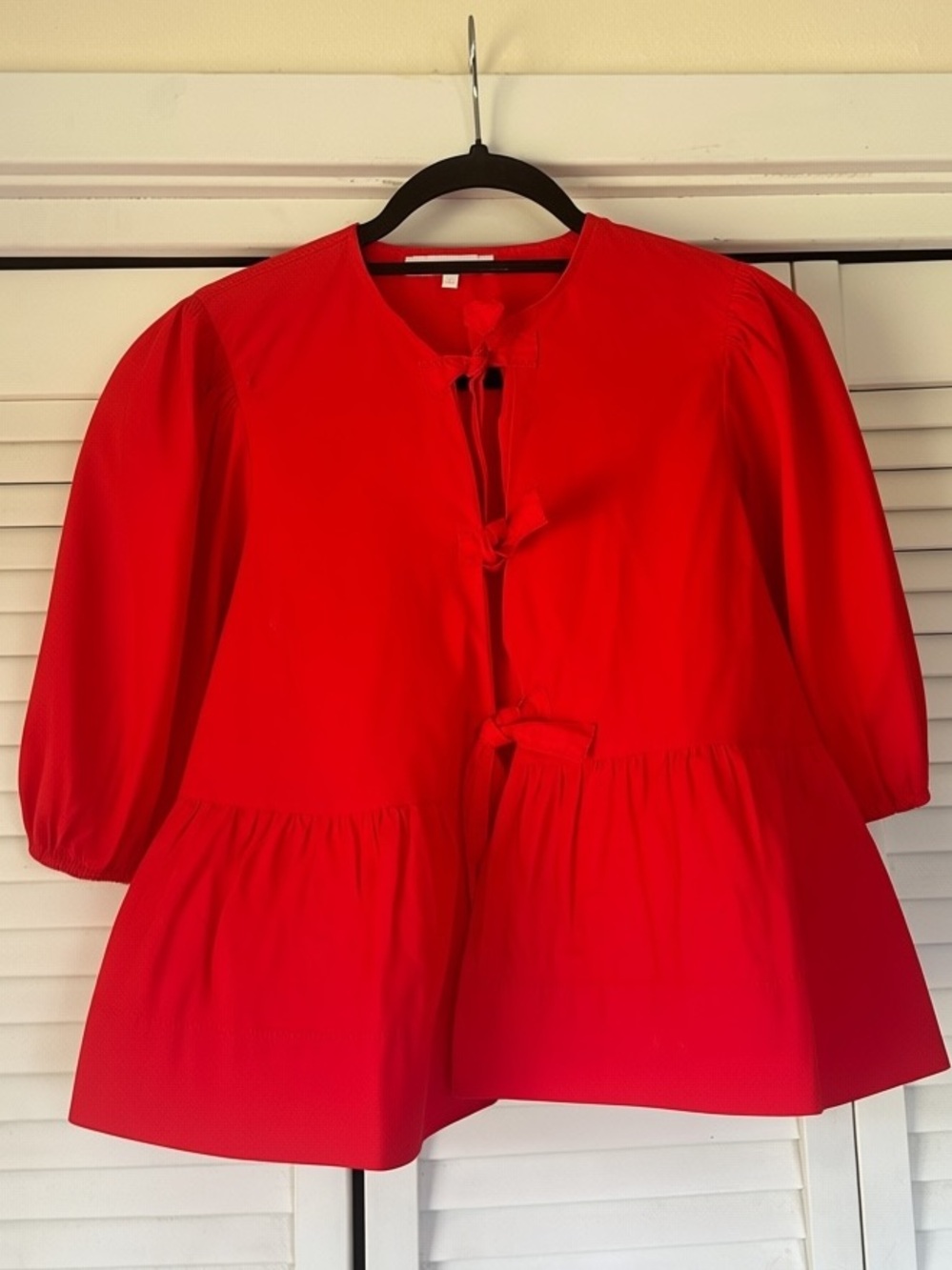 Olivaceous Bold Red Peplum Tie-Front Tunic
